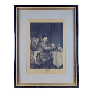 Antique English Framed Mezzotint Etching, 'The Night Cap' For Sale