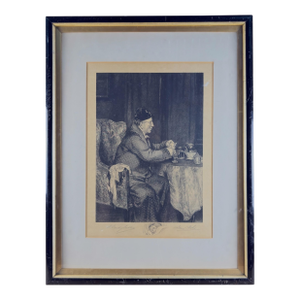 Antique English Framed Mezzotint Etching, 'The Night Cap'