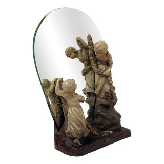 Antique Mirror with Figurines from Goldscheider, 1890s For Sale