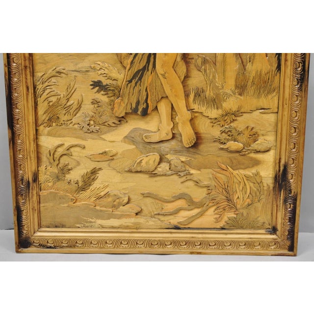Wood Vintage Large 60" Anglo Indian High Relief Carved Wood Thai Woman Art Plaque For Sale - Image 7 of 17