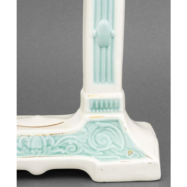 Metal German Art Deco Blue & White Ceramic Mantle Clock For Sale - Image 7 of 10