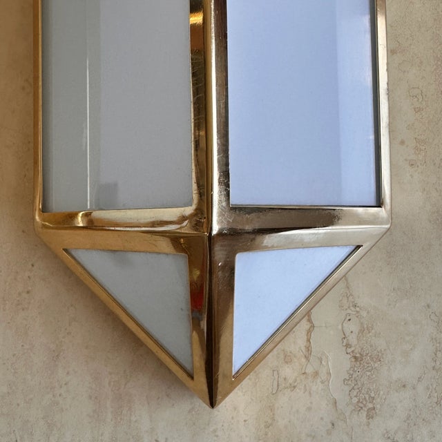 Ralph Lauren Geneva Opaline Milk Glass and Brass Flush Mounts in the style of Ralph Lauren, 1970s For Sale - Image 4 of 12