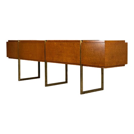 Mid-Century Burlwood and Brass Sideboard For Sale