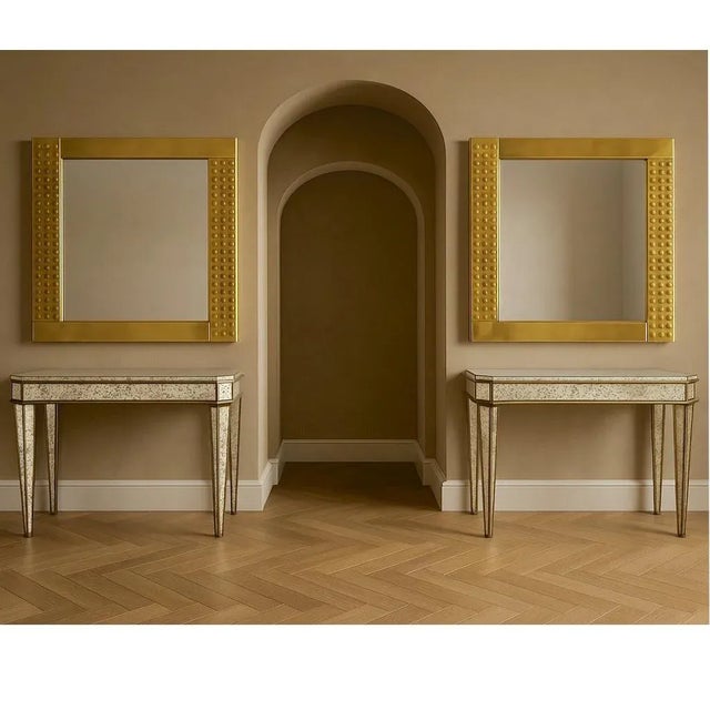 Mid-Century Modern 1970s Italian Vintage Pair of Handcrafted Brass Mirrors With Gold Jewel-Like Detail For Sale - Image 3 of 13
