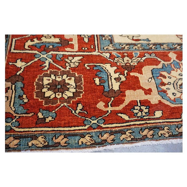 Persian Serapi Recreation Wool 8x11 Rust, Ivory, & Blue Handmade Area Rug #1141242 For Sale - Image 11 of 12