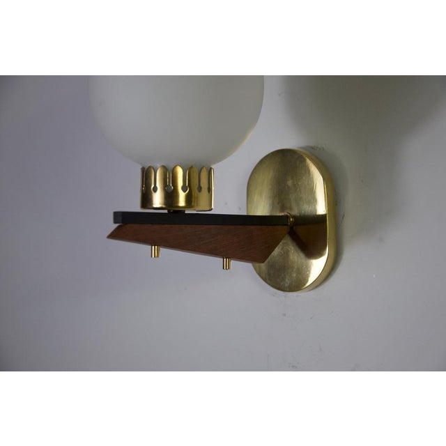 Mid-Century Brass and Opaline Wall Lamps attributed to Stilnovo, Italy, 1960s, Set of 2 For Sale - Image 9 of 11