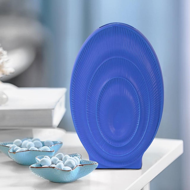 Radiant Blue Tall Ceramic Vase For Sale - Image 9 of 10