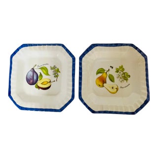 Italian Blue and White Plates With Pear and Plum Designs - Set of 2 For Sale