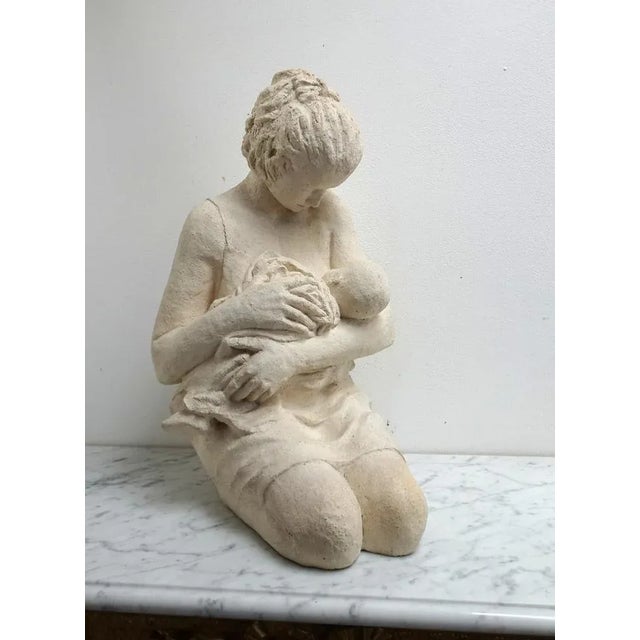 Large Vintage Art Ceramic Sculpture of Woman Feeding Baby, 1980s For Sale - Image 3 of 16