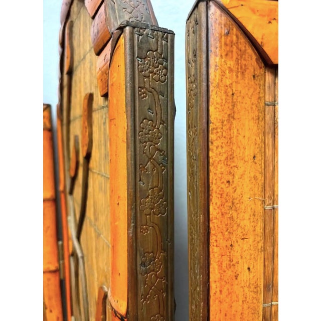 Tan Bamboo Rattan Organic Bohemian Folding Screen Room Divider Reversible For Sale - Image 8 of 8