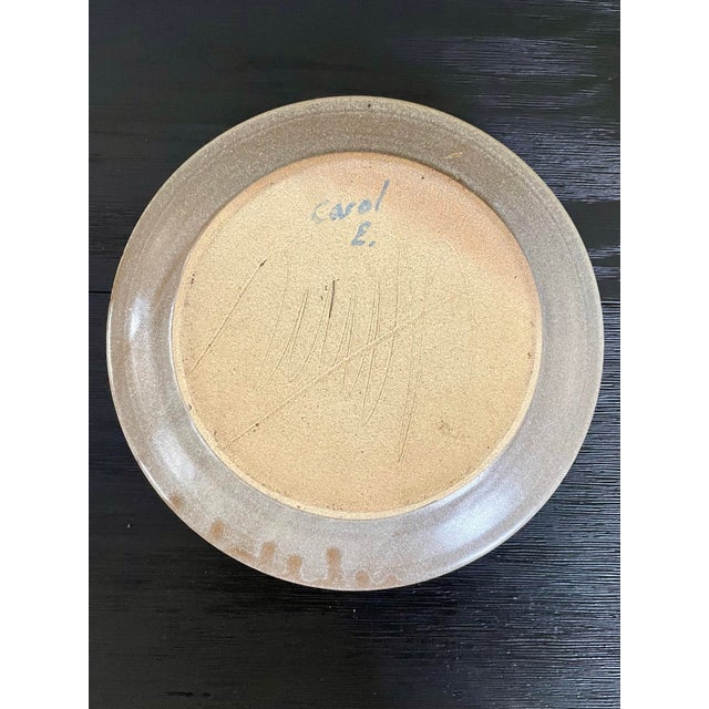 Tan Vintage Studio Pottery Serving Platter With Attached Dip Bowl For Sale - Image 8 of 9