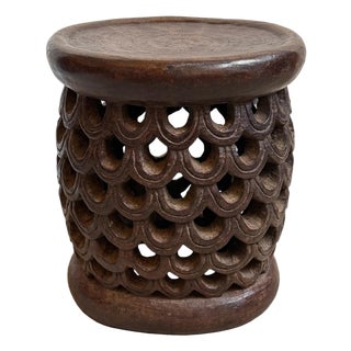 Carved Vintage Bamileke Round Side Table / Stool For Sale