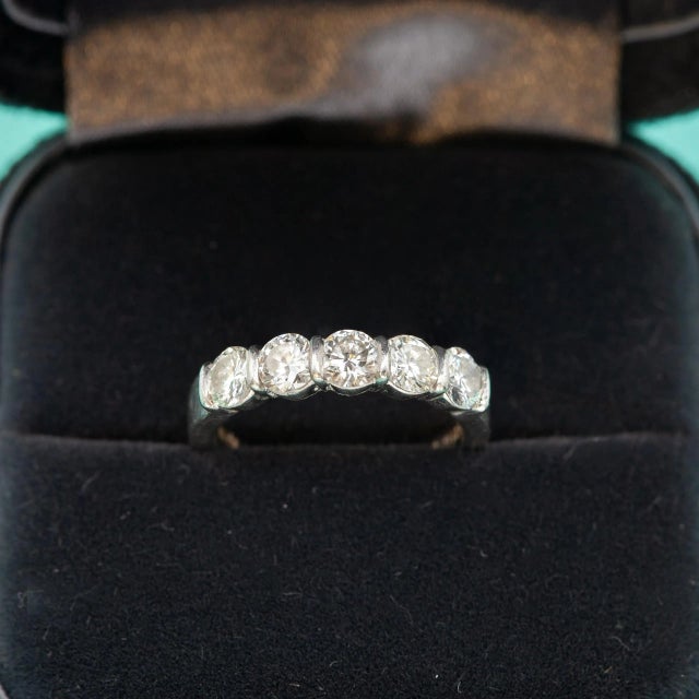Tiffany and Co. 1980s Tiffany Platinum 5-Diamond Ring-Size 4.25 For Sale - Image 4 of 11