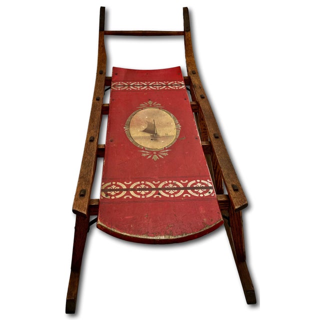 Outstanding Late 19th Century Antique American Hand Painted Steam Bent Oak Childs Snow Sled For Sale - Image 13 of 18