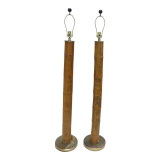 Vintage Brass and Bamboo Beach House Floor Lamps - a Pair For Sale