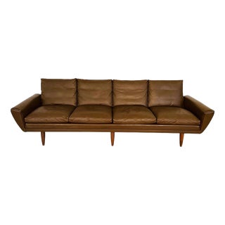 Vintage Danish Brown Leather 4-Seater Sofa by G. Thams for Vejen Polstermöbelfabrik, 1960 For Sale
