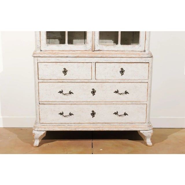 Mid 19th Century Swedish Rococo Style 19th Century Painted Vitrine with Glass Doors and Drawers For Sale - Image 5 of 12