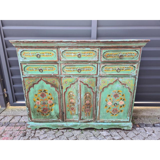 Mid-Century Indian Hand-Painted Wooden Chest of Drawers, 1970s For Sale - Image 12 of 16