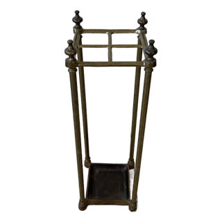 Vintage English Brass Umbrella & Cane Stand With Urn Finials For Sale