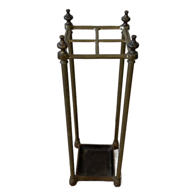 Vintage English Brass Umbrella & Cane Stand With Urn Finials For Sale