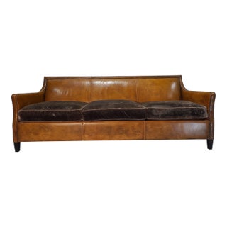 Late 20th Century Vintage Velvet and Leather Sofa For Sale