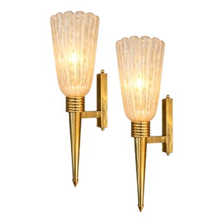 Brass and Glass Murano Wall Sconces, 1990, Set of 2 For Sale