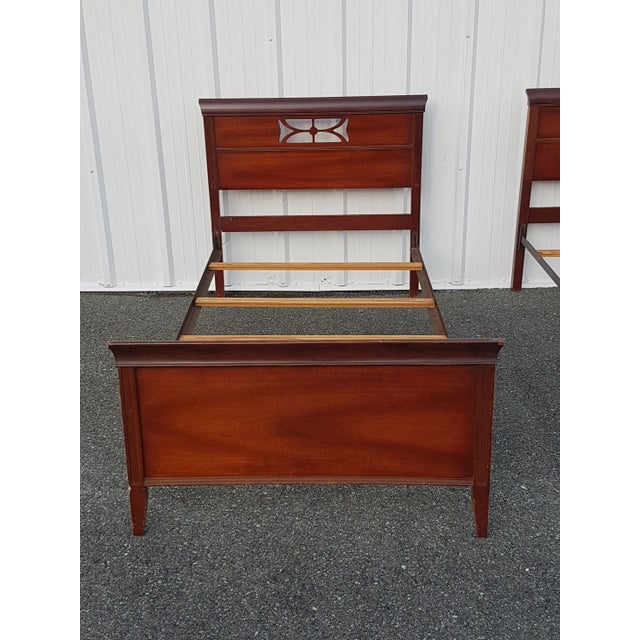 Brown Mid 20th Century Vintage Twin Size Sleigh Mahogany Beds, Pair For Sale - Image 8 of 11