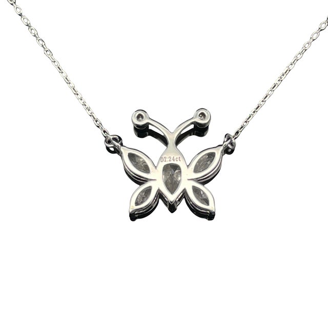 Modern 14k Gold 1.24 Carat Diamond Butterfly Pendant Necklace For Sale - Image 3 of 8