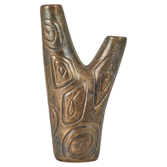 Mid-Century Modern Brass-Patinated Zinc Zoca Vase by Sonja Katzin, 1950s For Sale - Image 6 of 6