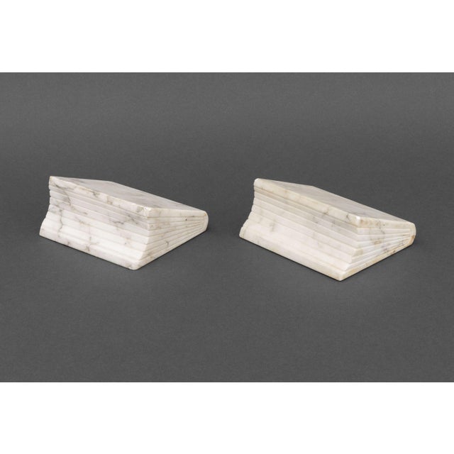 Stone Modern White Marble Book Form Bookends, Pair For Sale - Image 7 of 8