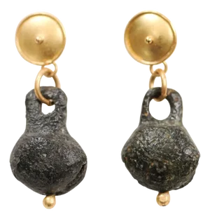 Antique Ancient Bronze Bell Earrings with 21k - 2 Pieces