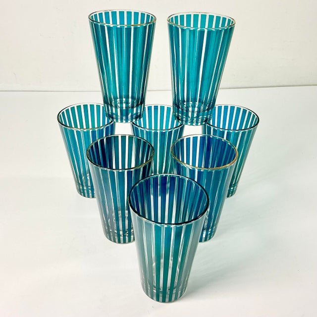 1950s Vintage Boho Chic Carnival Tent Striped Tumbler Glasses - Set of 8 For Sale - Image 6 of 11
