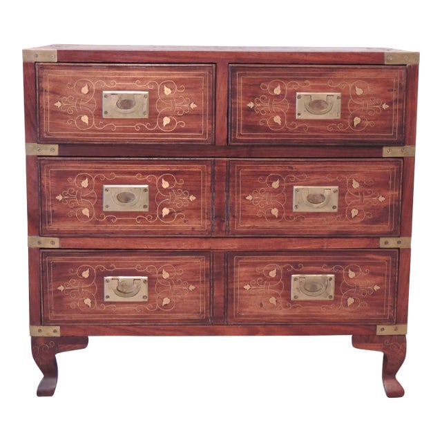 Mid 20th Century Vintage Decorative Wooden Brass Inlaid Campaign Chest For Sale