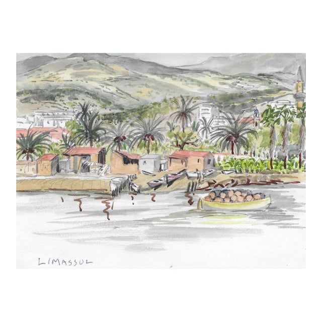 1950s Ivy Attwell Limassol Cyprus Tropical Watercolor For Sale