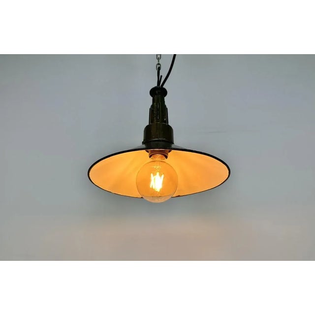 Industrial Petrol Enamel Military Pendant Lamp with Cast Aluminium Top, 1960s For Sale - Image 11 of 12