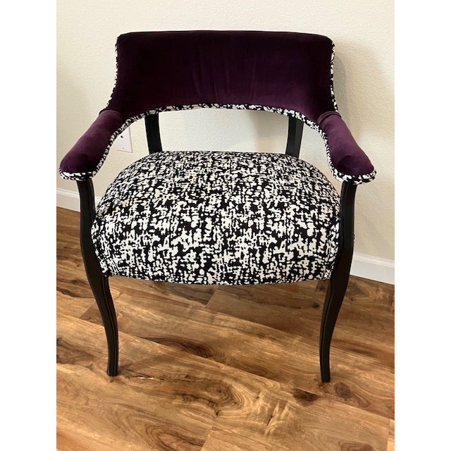 1960s Custom Mid-Century Library Chair - Plum Scalamandre Velvet & Black/White Chenille - Restored Accent Chair For Sale - Image 5 of 11