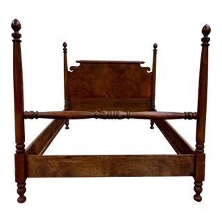 Antique Full Size American Empire Style Burl Grain Four Poster Bed For Sale