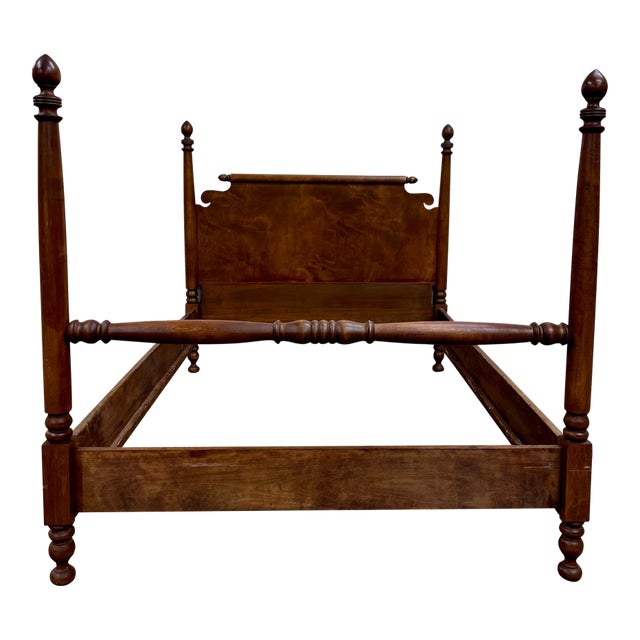 Antique Full Size American Empire Style Burl Grain Four Poster Bed For Sale