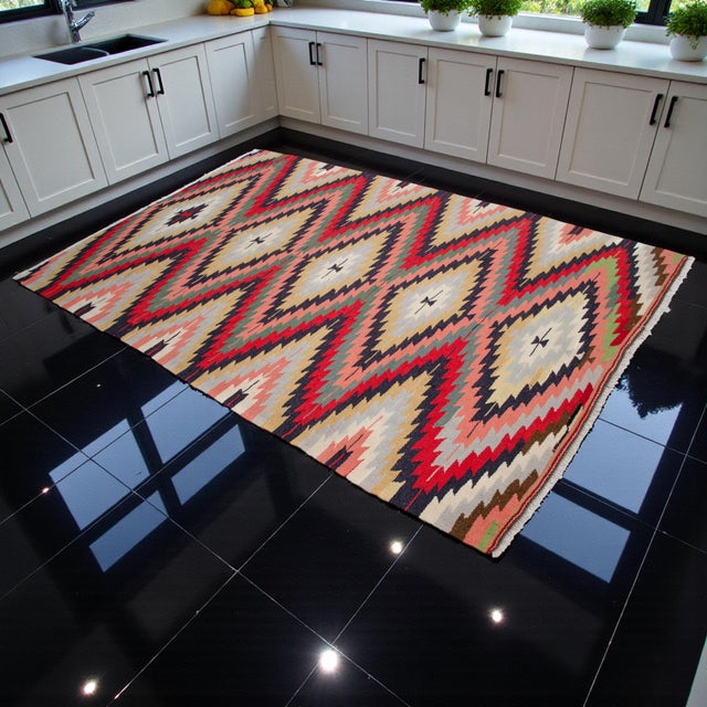 Mid-Century Modern Vintage 5x8 Ft Turkish Rug Kilim – Tribal Living Room Decor Bohemian Style Rug For Sale - Image 3 of 14