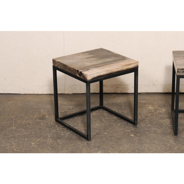 Petrified Wood & Iron Side Tables - A Pair For Sale - Image 9 of 10