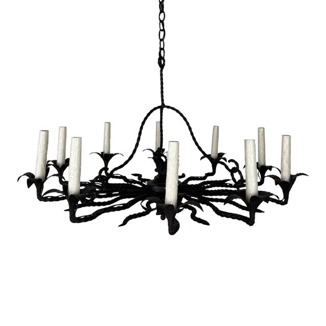 Spanish Revival Wrought Iron Twelve-Light Chandelier, Circa 1930 For Sale
