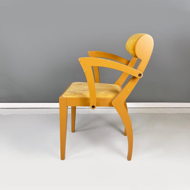 Italian modern yellow fabric and wooden chair by Bros/s, 1980s Chair with yellow painted wooden structure. The padded...