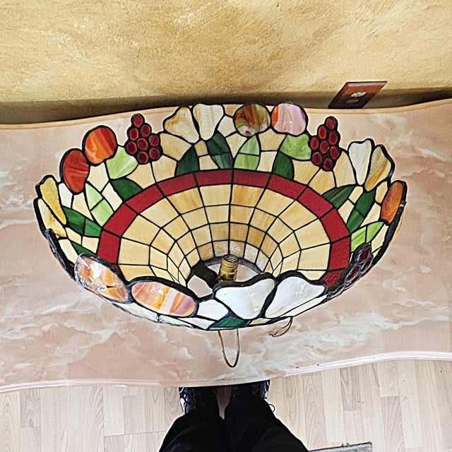 Vintage Tiffany-Style Fruit Stained Glass Hanging Pendant Shade For Sale - Image 15 of 18