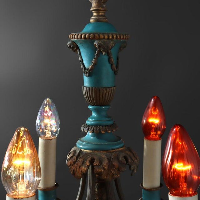 1920s Antique Classical Arts & Crafts Leaded Glass 8-Light Chandelier C1920 For Sale - Image 5 of 8