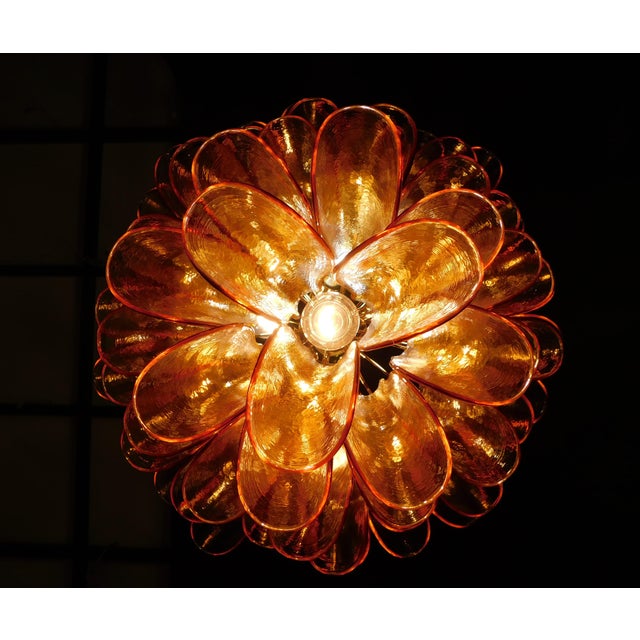 Vintage Murano Chandelier with Handmade Amber Petal-Shaped Glass, 1970s For Sale - Image 4 of 11