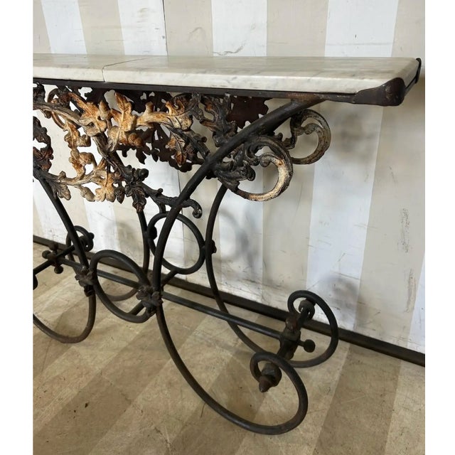 Metal 19th Century Narrow Marble Top "Bakers" Console For Sale - Image 7 of 8