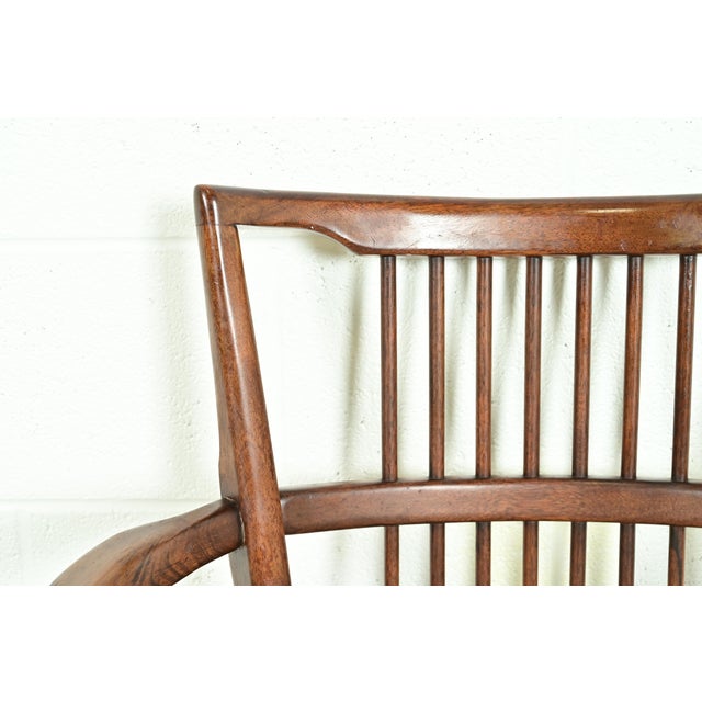 Wood Paul McCobb Style Mid-Century Modern Sculpted Walnut Spindle Back Armchairs, Pair For Sale - Image 7 of 13