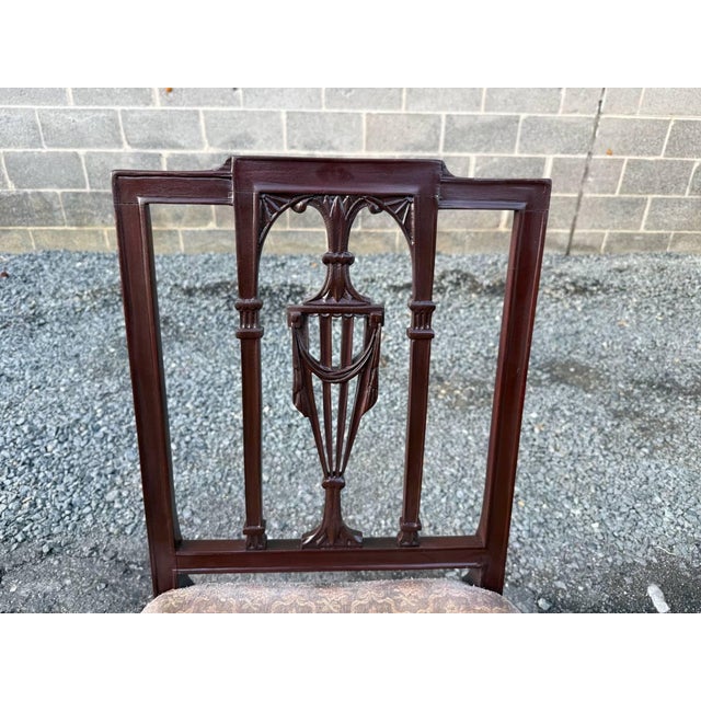 Antique Federal Mahogany Square Shield-back Side Chair. It features drapery urn and Prince of Wales feather carved back,...