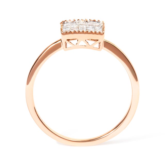 10K Rose Gold 1/3 Cttw Invisible Set Princess Cut Diamond Composite Square Shape Ring (H-I color, I1-I2 clarity) - Size 8 For Sale - Image 4 of 7