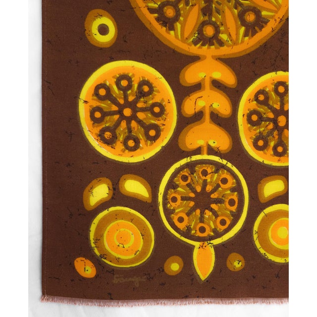 Mid-century screen-printed wall hanging. Signed by the german artist Traute Sänger Unused, very rare find in this...